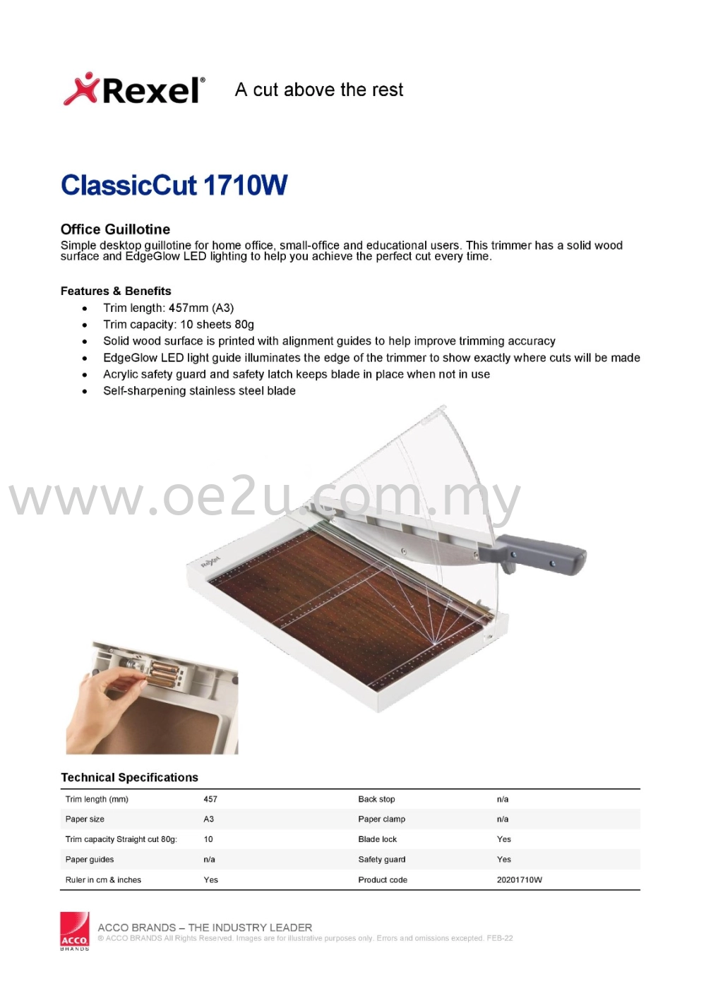 REXEL ClassicCut 1710W Trimmer c/w EdgeGlow LED Lighting (Cutting Length: 457mm / A3, Cutting Capacity: 10 sheets) 