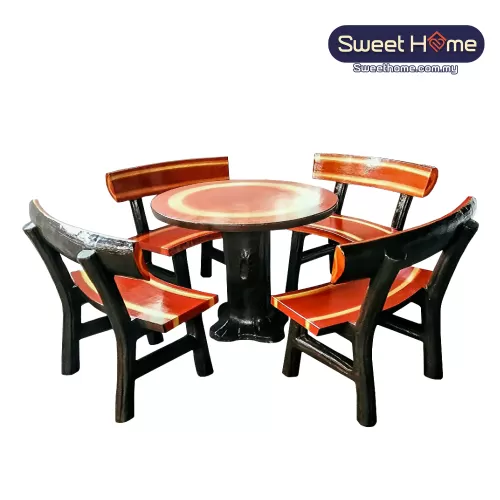 Cement | Stone Table and Chair Set with Traditional Wood Design