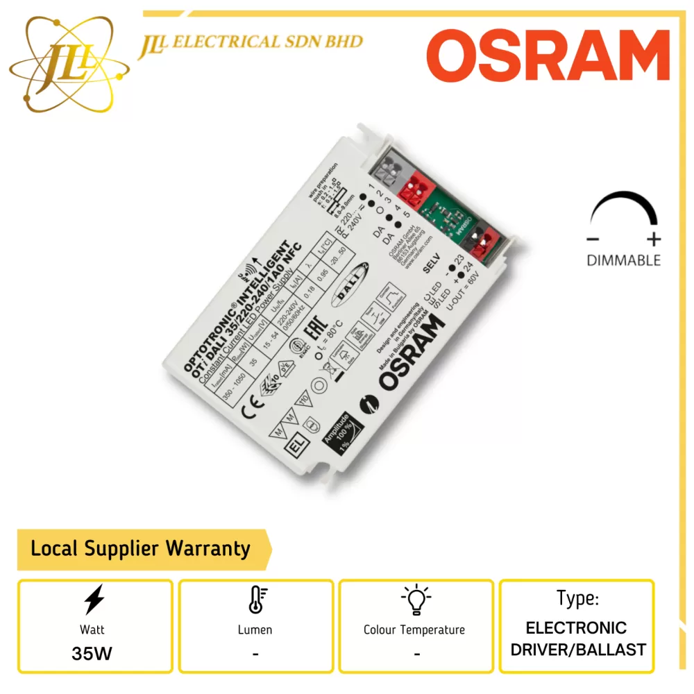 OSRAM OPTOTRONIC OTI DALI 35/220-240/1A0 NFC 35W DIMMABLE LED ELECTRONIC  DRIVER/BALLAST UVC DISINFECTION DISINFECTION ACCESSORIES Kuala Lumpur (KL),  Selangor, Malaysia Supplier, Supply, Supplies, Distributor | JLL Electrical  Sdn Bhd