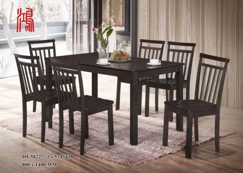 HF 5822 Solid Rubberwood Dining Set Malaysia - Cappuccino (1+6)