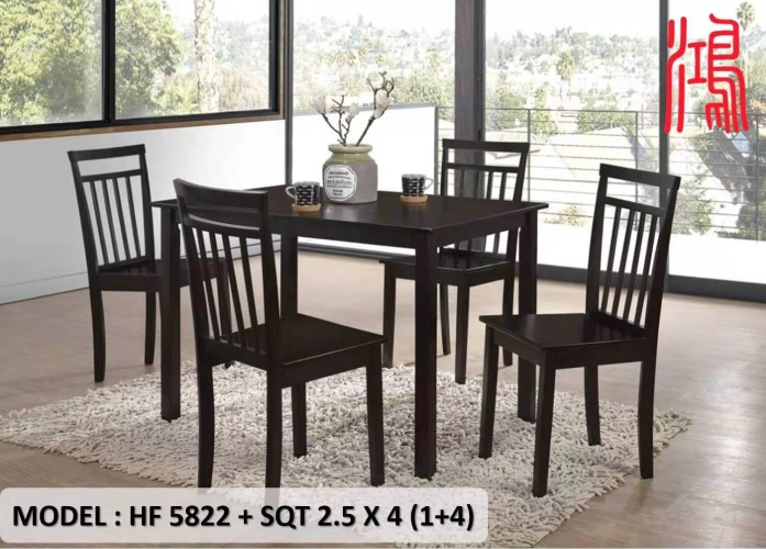 HF 5822 Malaysia Best Seller Solid Rubberwood Dining Set - Cappuccino (1+4) 