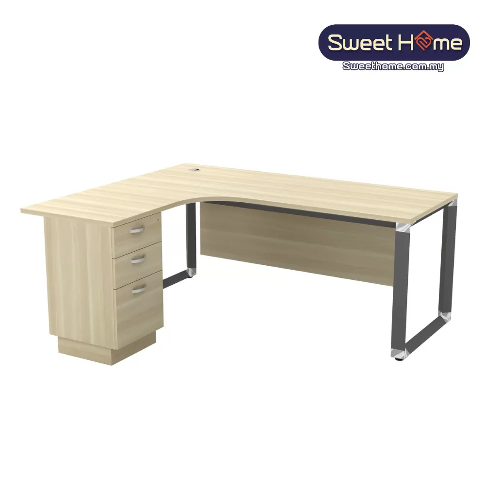 L-Shape Manager Table With Wooden Front Panel and Drawer｜Office Table Penang