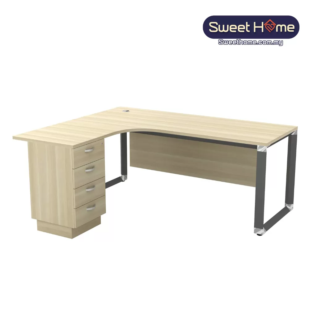 L-Shape Manager Table With Wooden Front Panel and Drawer｜Office Table Penang