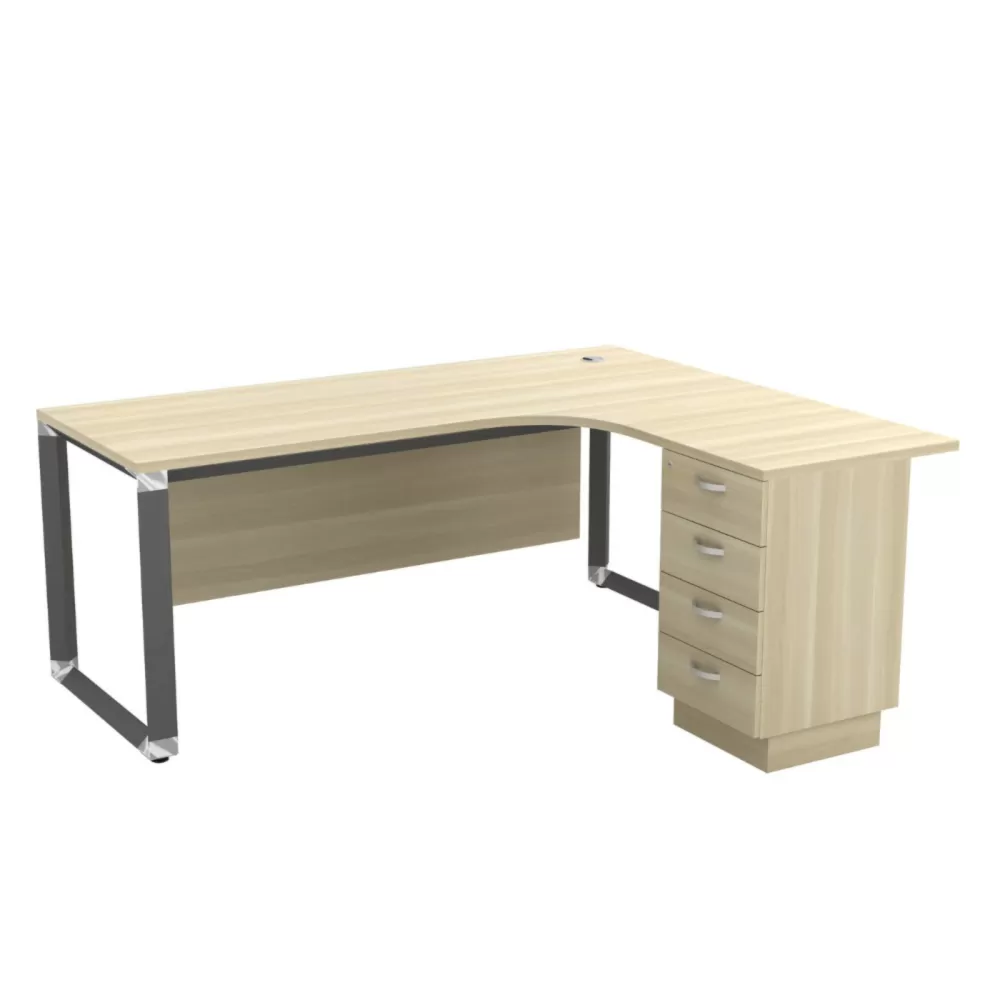 L-Shape Manager Table With Wooden Front Panel and Drawer｜Office Table Penang