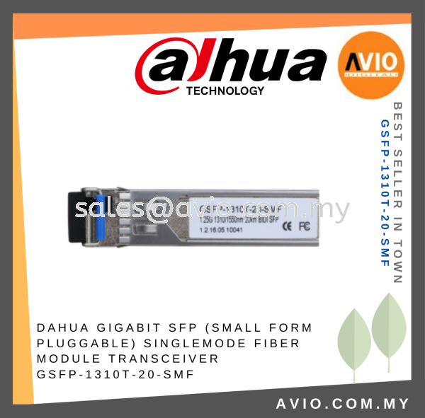 Dahua Gigabit Single Mode SFP Fiber Optic Module Transceiver 1Gbps 20km LC Connector 1310nm/1550nm GSFP-1310T-20-SMF ACCESSORIES DAHUA Johor Bahru (JB), Kempas, Johor Jaya Supplier, Suppliers, Supply, Supplies | Avio Digital