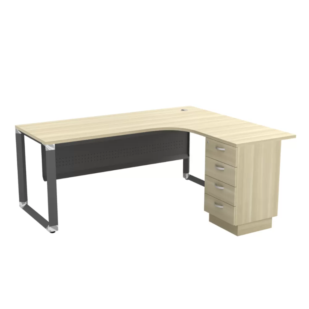 L-Shape Manager Table With Metal Front Panel & 4 Drawer｜Office Table Penang