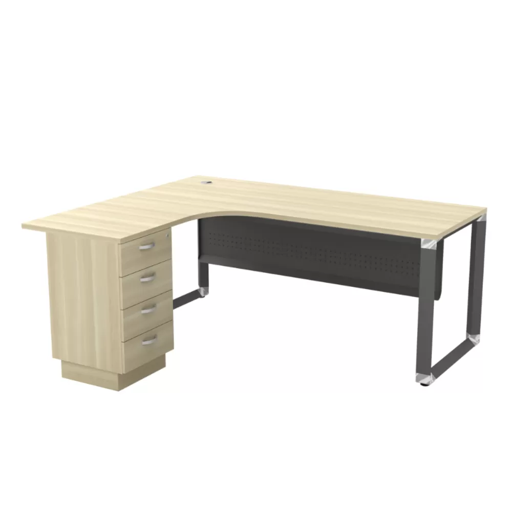 L-Shape Manager Table With Metal Front Panel & 4 Drawer｜Office Table Penang