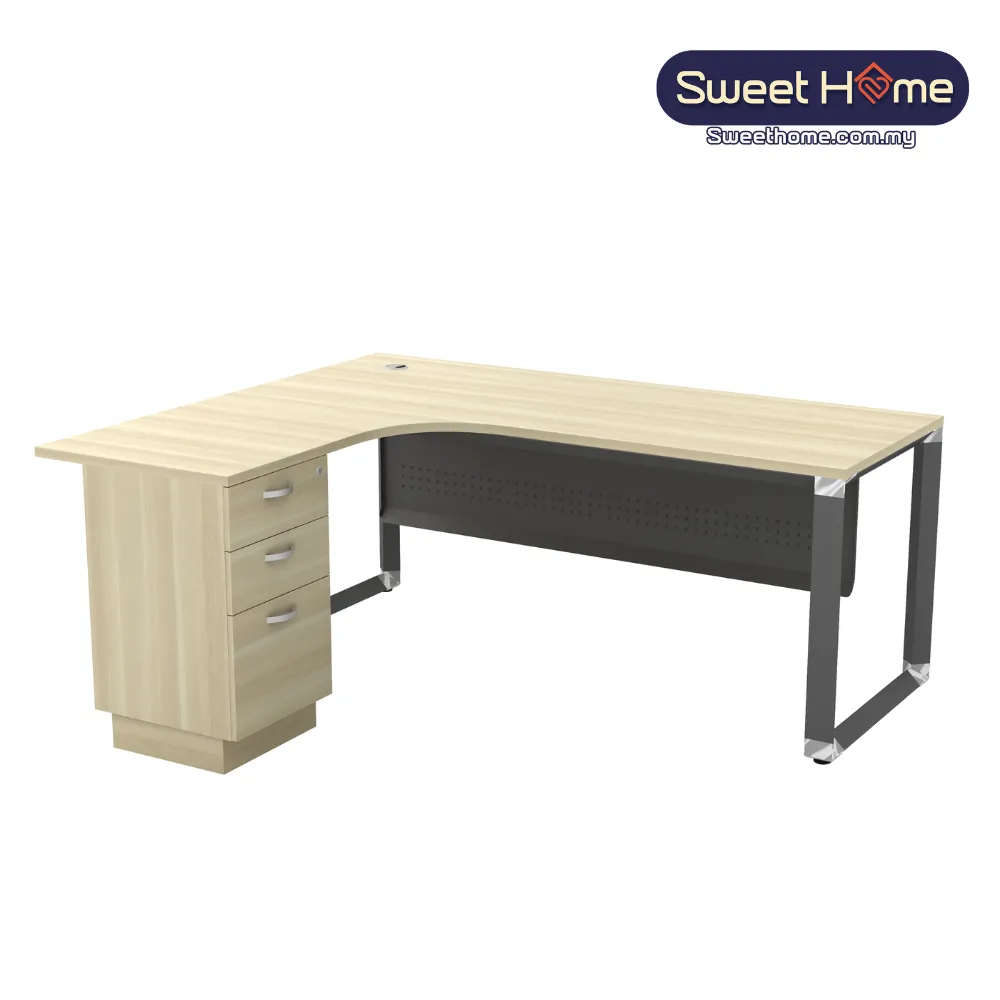 L-Shape Manager Table With Metal Front Panel & 2D1F Drawer ｜Office Table Penang