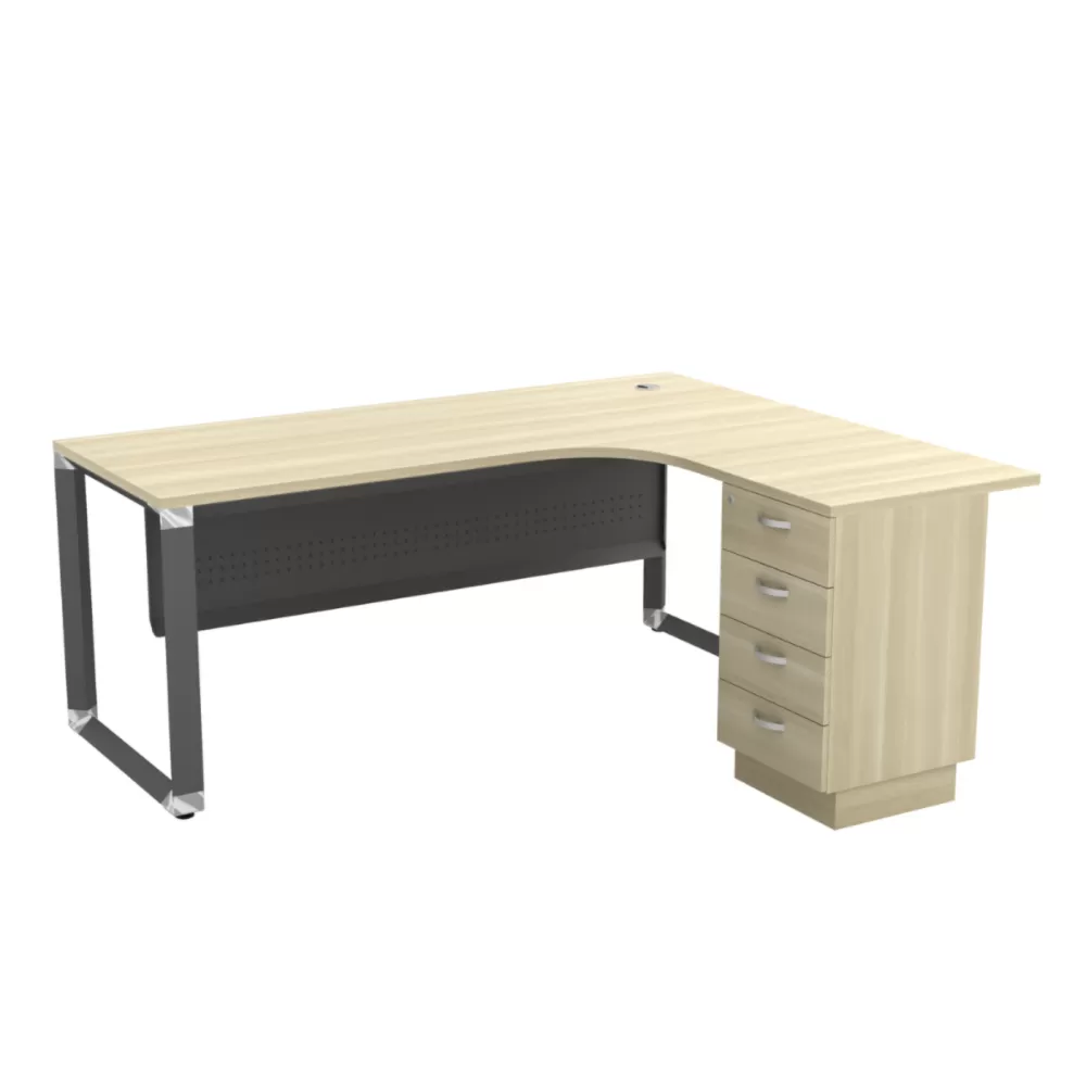 L-Shape Manager Table With Metal Front Panel & 2D1F Drawer ｜Office Table Penang