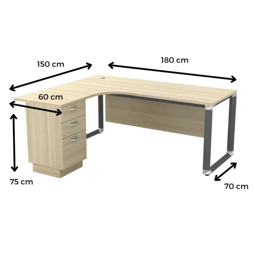 L-Shape Manager Table With Wooden Front Panel and Drawer｜Office Table Penang