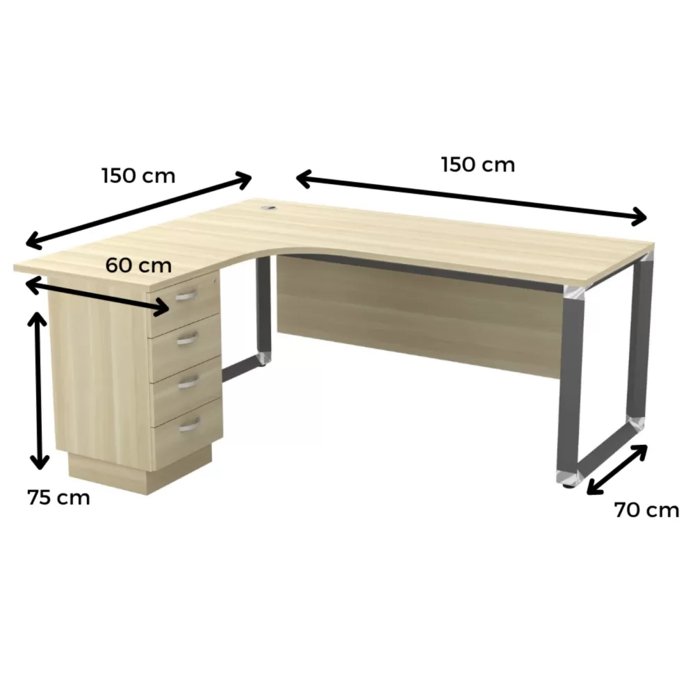 L-Shape Manager Table With Wooden Front Panel and Drawer｜Office Table Penang