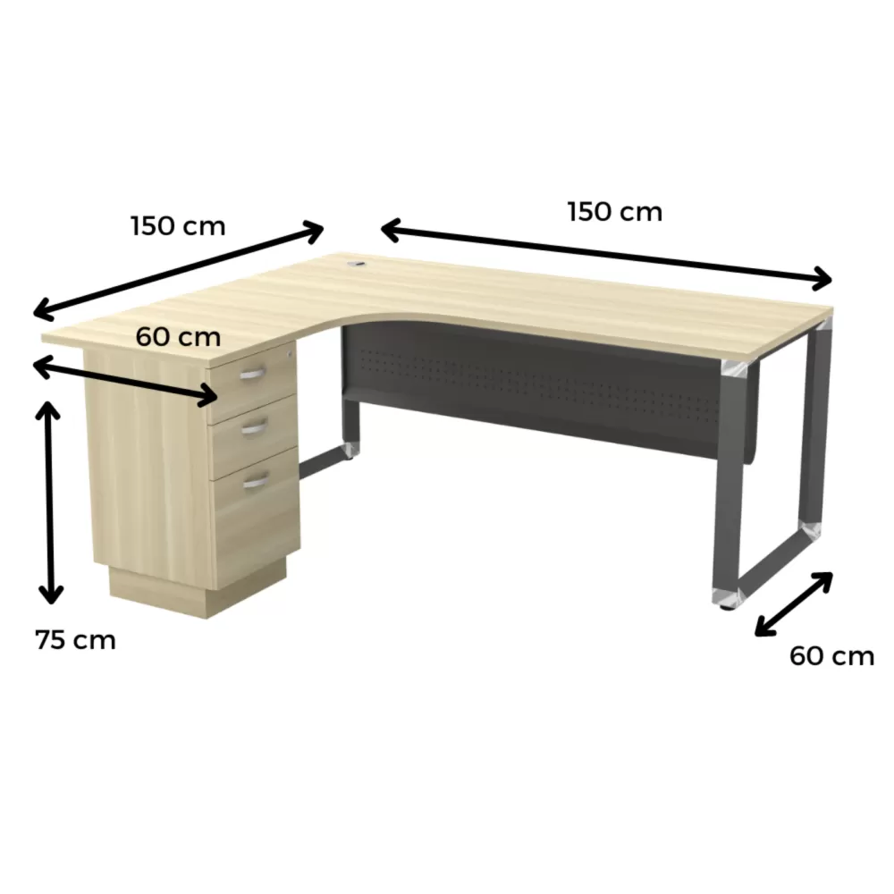 L-Shape Manager Table With Metal Front Panel & 2D1F Drawer ｜Office Table Penang