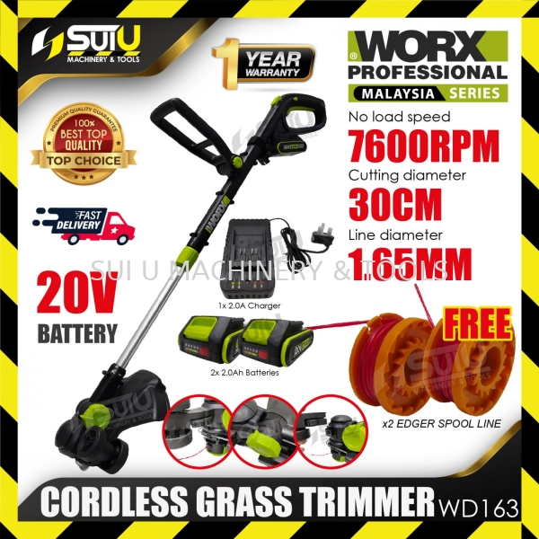 WORX WD163 20V Cordless Grass Trimmer / Mesin Pemotong Rumput 7600RPM + 2 x Battery 2.0Ah + Charger Grass Trimmer Agriculture & Gardening Kuala Lumpur (KL), Malaysia, Selangor, Setapak Supplier, Suppliers, Supply, Supplies | Sui U Machinery & Tools (M) Sdn Bhd