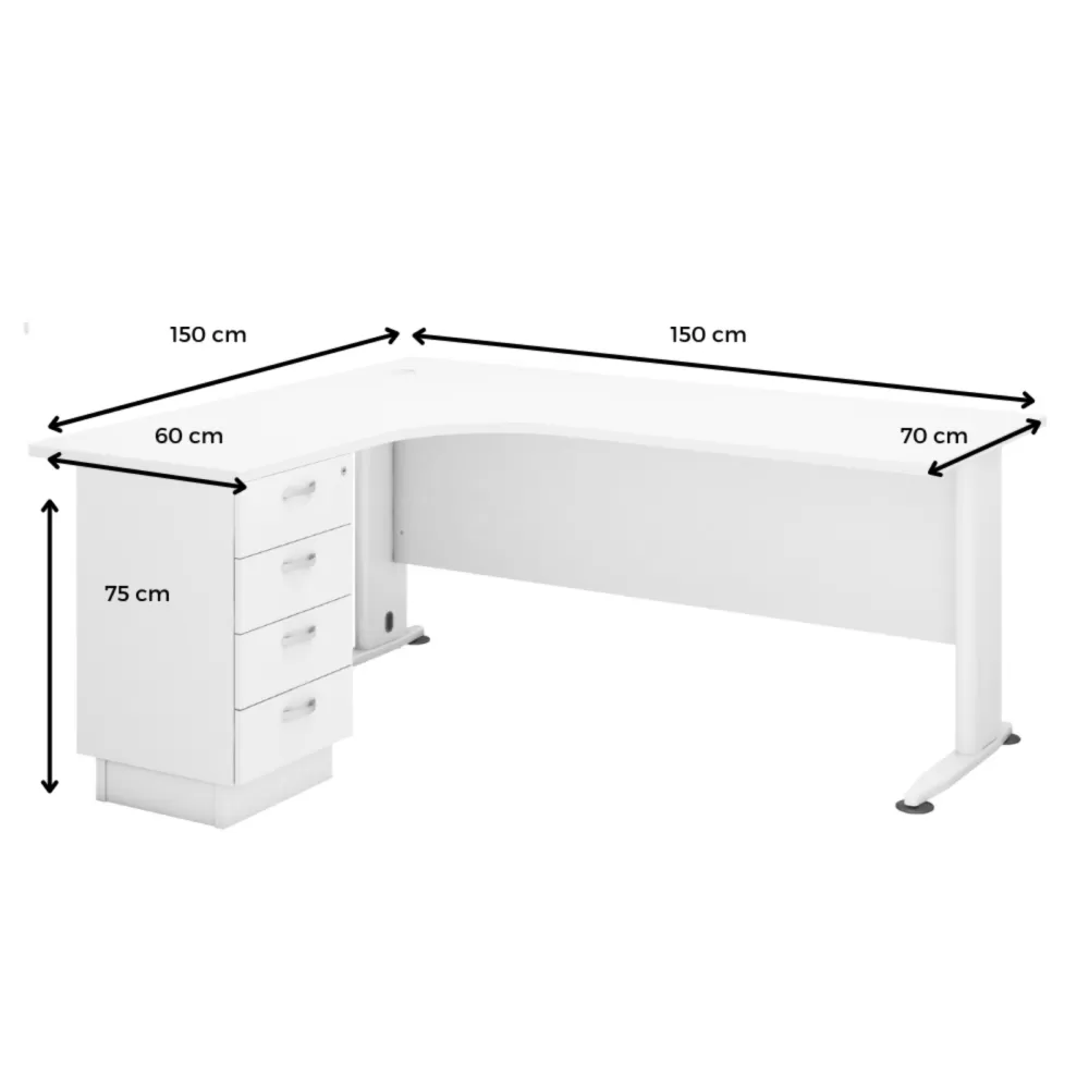 H Series L Shape Executive Office Table c\w Fixed 4 Drawers | Office Table Penang