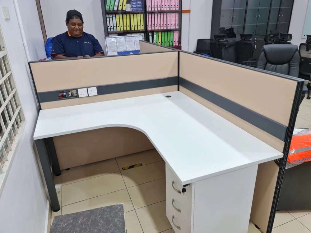 H Series L Shape Executive Office Table c\w Fixed 4 Drawers | Office Table Penang