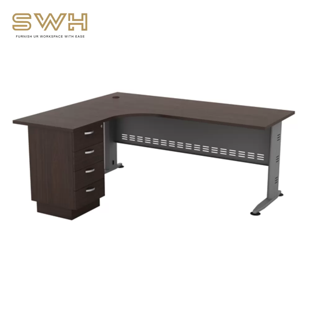 Q Series L-Shape Executive Table With Fixed Pedestal 4 Drawer｜Office Table Penang