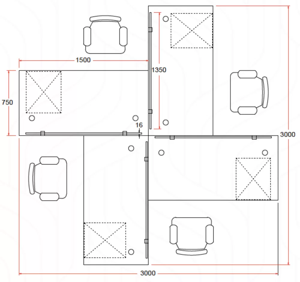  4 Workspace Office Desk Table Workstation with Partition | Office Table Penang