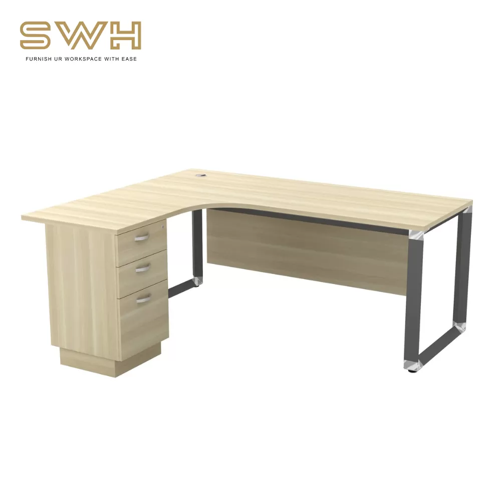 O Series L-Shape Executive Table With Wooden Front Panel and Drawer｜Office Table Penang