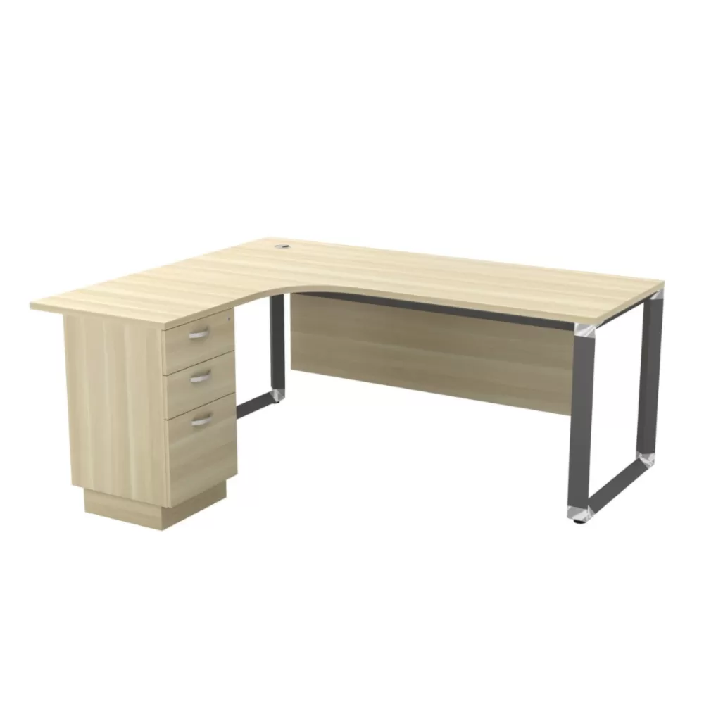O Series L-Shape Executive Table With Wooden Front Panel and Drawer｜Office Table Penang