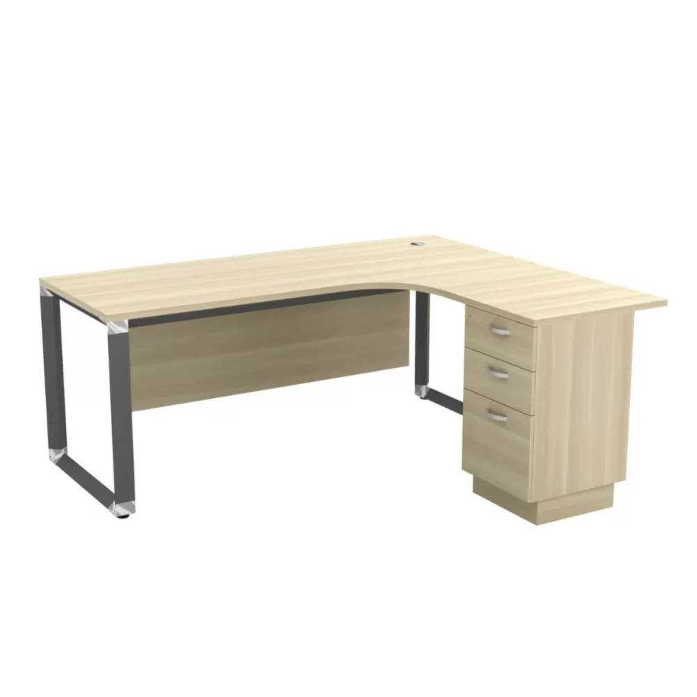 O Series L-Shape Executive Table With Wooden Front Panel and Drawer｜Office Table Penang