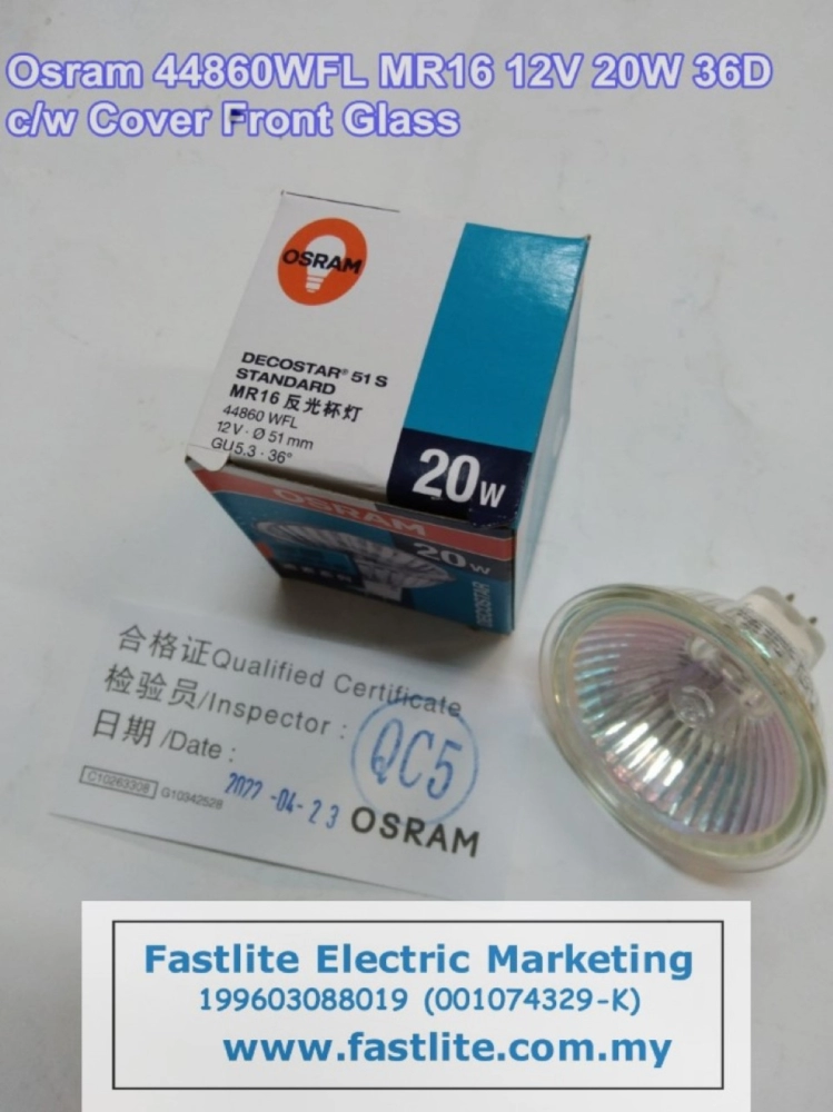 Osram 44860WFL MR16 (NOT MR11) 12v 20w 36D C/w Front Cover Glass OSRAM /  LEDVANCE OTHERS Kuala Lumpur (KL), Malaysia, Selangor, Pandan Indah  Supplier, Suppliers, Supply, Supplies | Fastlite Electric Marketing