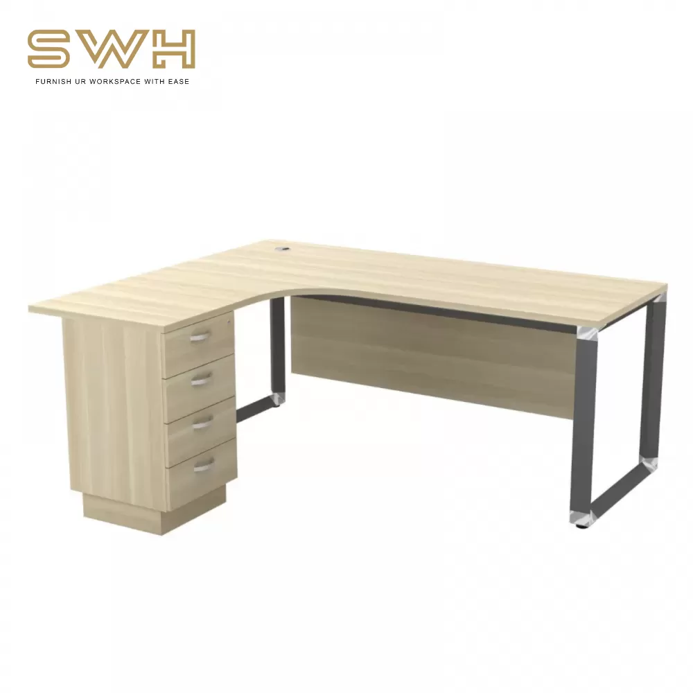 O Series L-Shape Executive Table With Wooden Front Panel and Drawer｜Office Table Penang