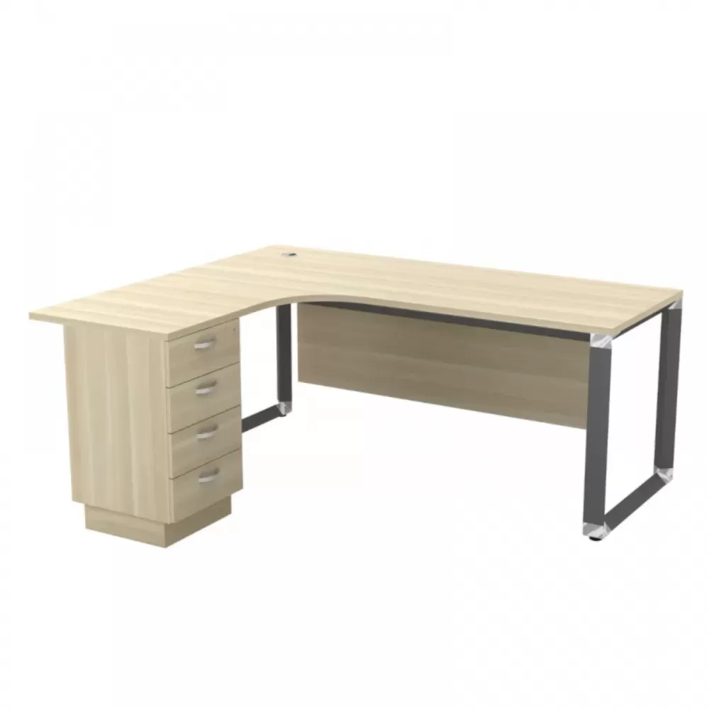 O Series L-Shape Executive Table With Wooden Front Panel and Drawer｜Office Table Penang