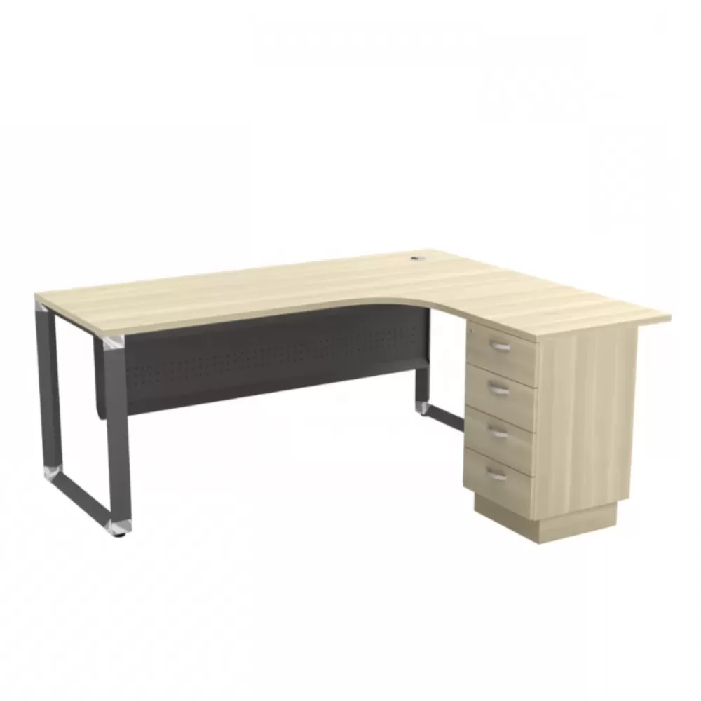 O Series L-Shape Manager Table With Metal Front Panel & 4 Drawer｜Office Table Penang