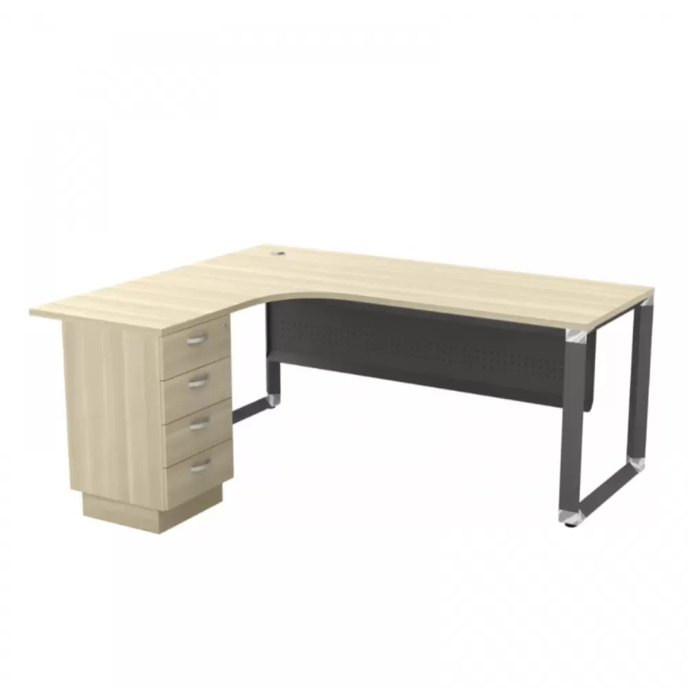 L-Shape Manager Table With Metal Front Panel & 2D1F Drawer ｜Office Table Penang