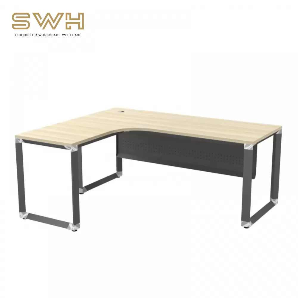 L-Shape Manager Table With Metal Front Panel｜Office Table Penang