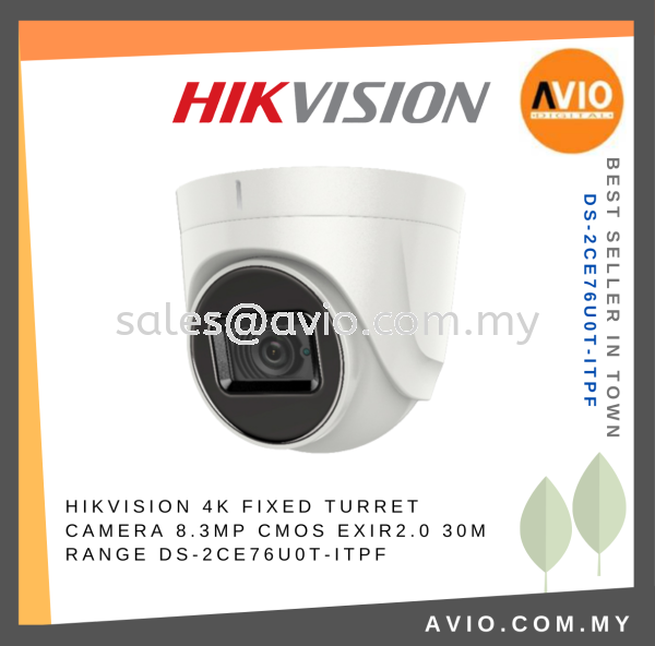 Hikvision 4K 8MP 8 Megapixel HD 30m IR Indoor Turret Dome Analog CCTV Security Camera Plastic White DS-2CE76U0T-ITPF TVI ANALOG CAMERA HIKVISION Johor Bahru (JB), Kempas, Johor Jaya Supplier, Suppliers, Supply, Supplies | Avio Digital