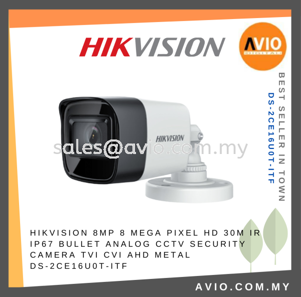 Hikvision 4K 8MP 8 Megapixel HD 30m IR IP67 Bullet Analog CCTV Security Camera TVI CVI AHD Metal DS-2CE16U0T-ITF TVI ANALOG CAMERA HIKVISION Johor Bahru (JB), Kempas, Johor Jaya Supplier, Suppliers, Supply, Supplies | Avio Digital