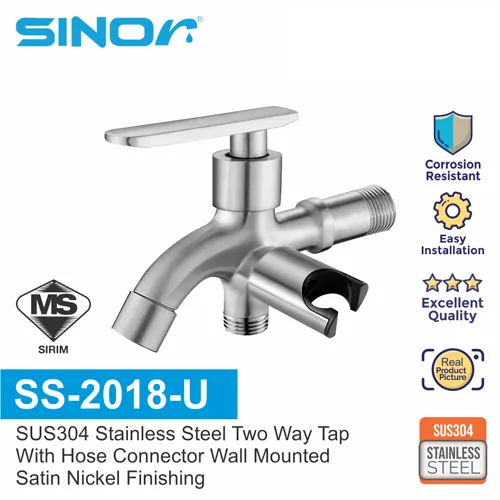 SINOR SS-2018-U SUS304 STAINLESS STEEL TWO WAY TAP WITH BIDET HOLDER WALL MOUNTED BATHROOM FAUCET