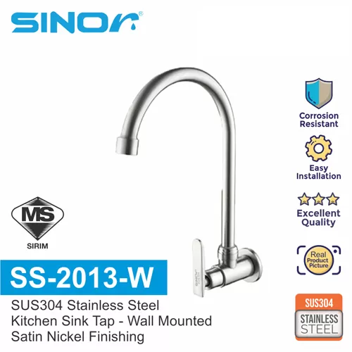 SINOR SS-2013-W SUS304 STAINLESS STEEL KITCHEN SINK TAP KITCHEN FAUCET WALL MOUNTED WATER SAVING ARC SINK TAP