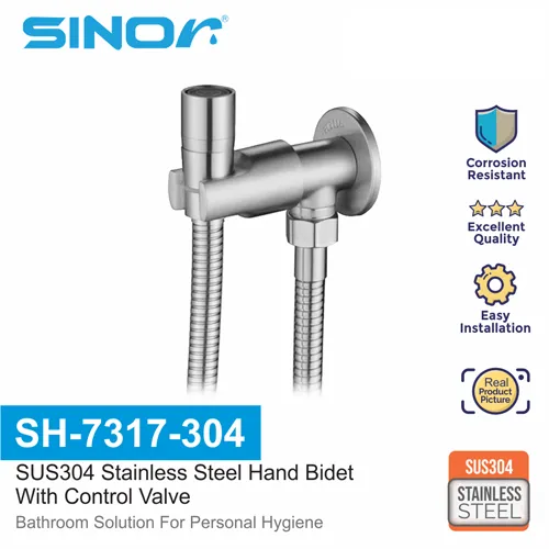 SINOR SH-7317-304 PREMIUM SUS304 STAINLESS STEEL BATHROOM HAND BIDET TOILET SPRAY WITH CONTROL VALVE