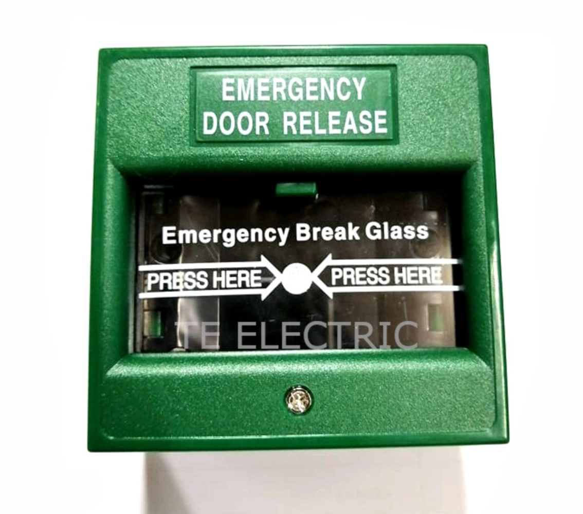 (GREEN) EMERGENCY BREAK GLASS FIRE ALARM DOOR RELEASE EXIT OPEN SWITCH