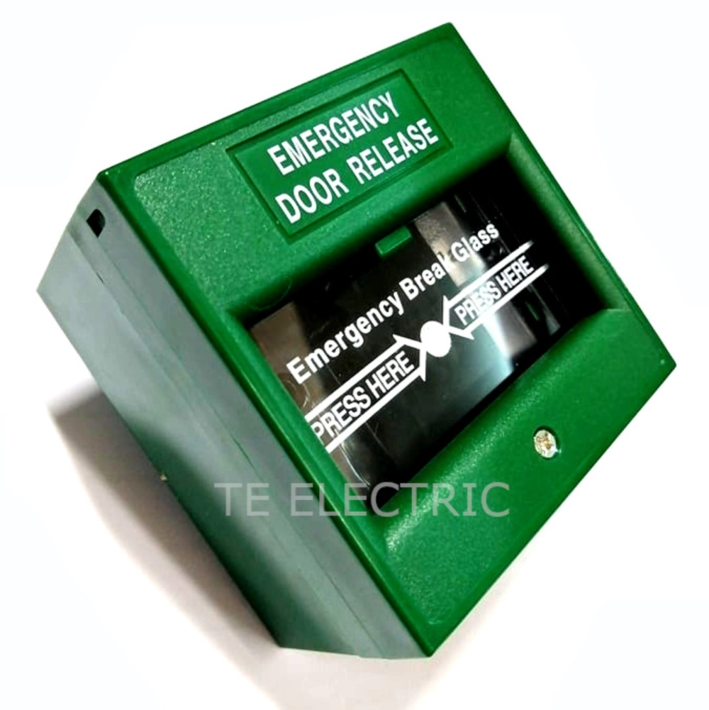 (GREEN) EMERGENCY BREAK GLASS FIRE ALARM DOOR RELEASE EXIT OPEN SWITCH