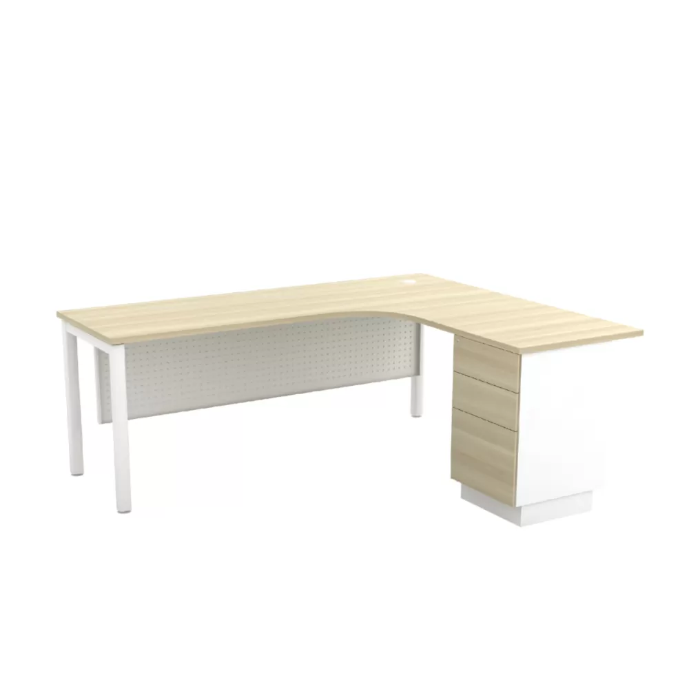 L-Shape Manager Table With Aluminium Front Panel and Drawer｜Office Table Penang