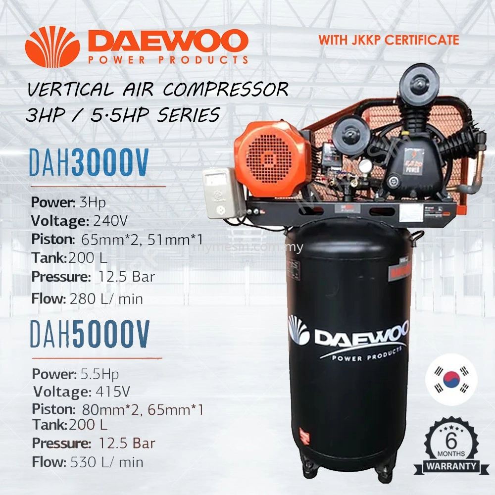 Daewoo Vertical Air Compressor 3HP 5HP 200L Tank JKKP CERT Hardware daewoo-vertical-air-compressor-3hp-5hp-200l-tank-jkkp-cert-hardware