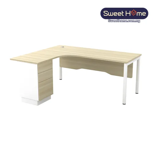 L-Shape Manager Table With Wooden Front Panel and Drawer｜Office Table Penang