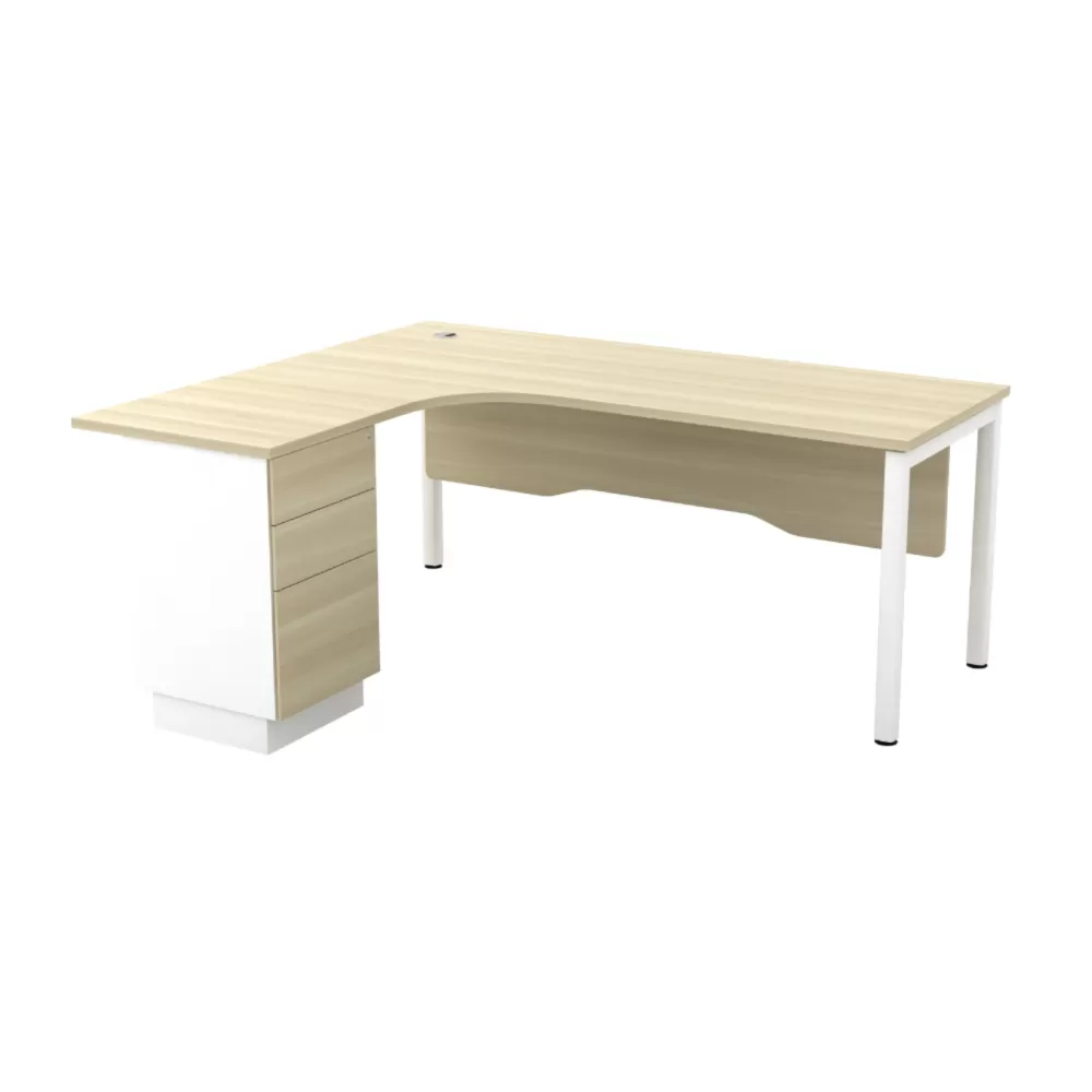 L-Shape Manager Table With Wooden Front Panel and Drawer｜Office Table Penang