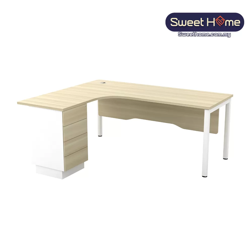 L-Shape Manager Table With Aluminium Front Panel and Drawer｜Office Table Penang