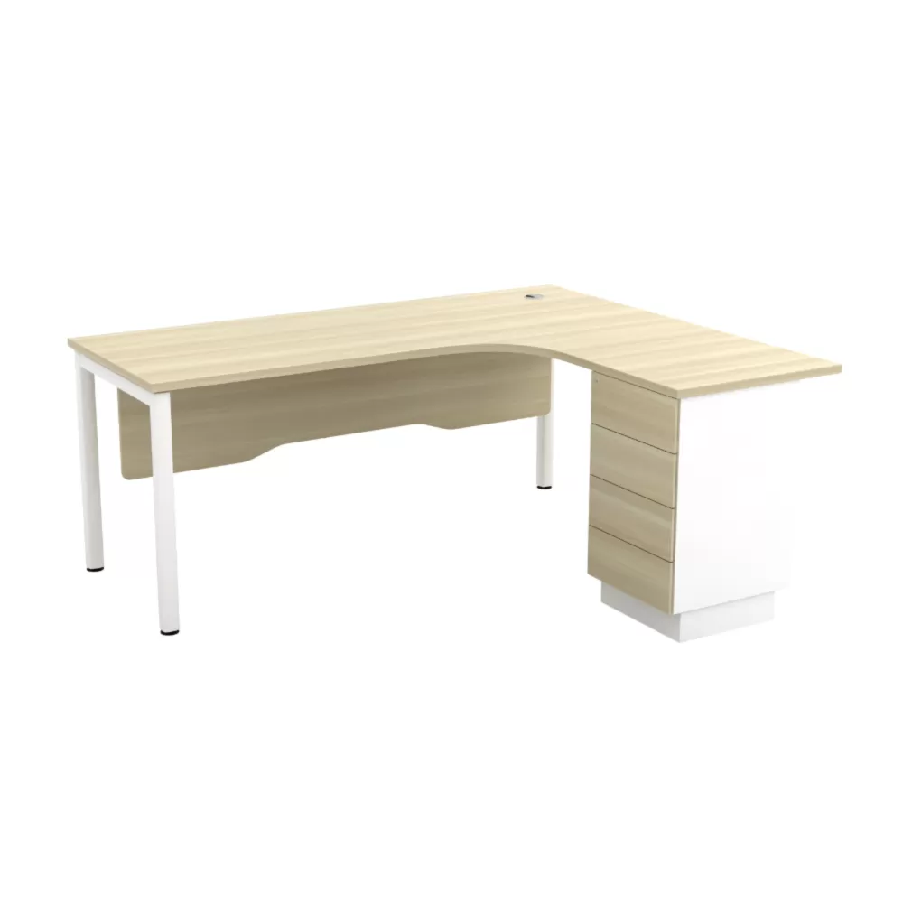 L-Shape Manager Table With Aluminium Front Panel and Drawer｜Office Table Penang