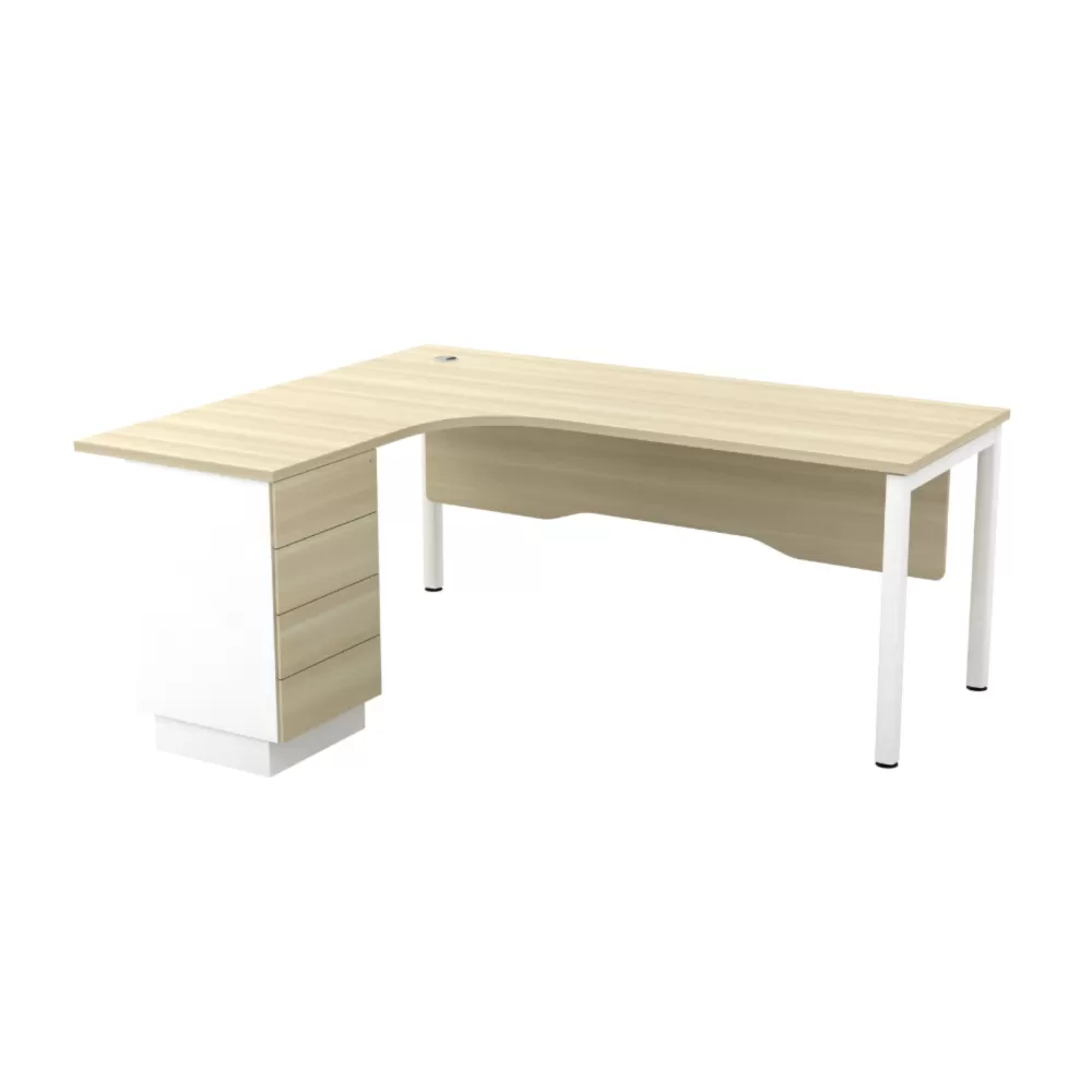 L-Shape Manager Table With Aluminium Front Panel and Drawer｜Office Table Penang