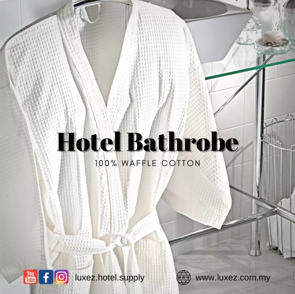 Luxez Hotel Bathrobe 100% Waffle Cotton For Men Women Kimono Collar Jubah Mandi Pyjamas