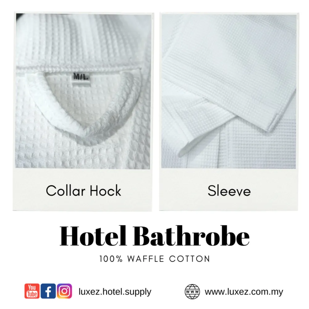 Luxez Hotel Bathrobe 100% Waffle Cotton For Men Women Kimono Collar Jubah Mandi Pyjamas