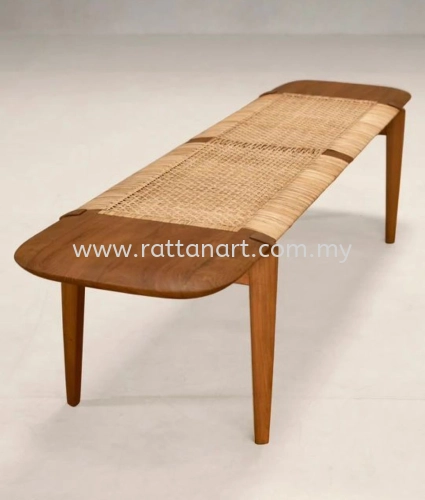 MULTI USE- WOODEN BENCH/ SIDE TABLE WITH RATTAN