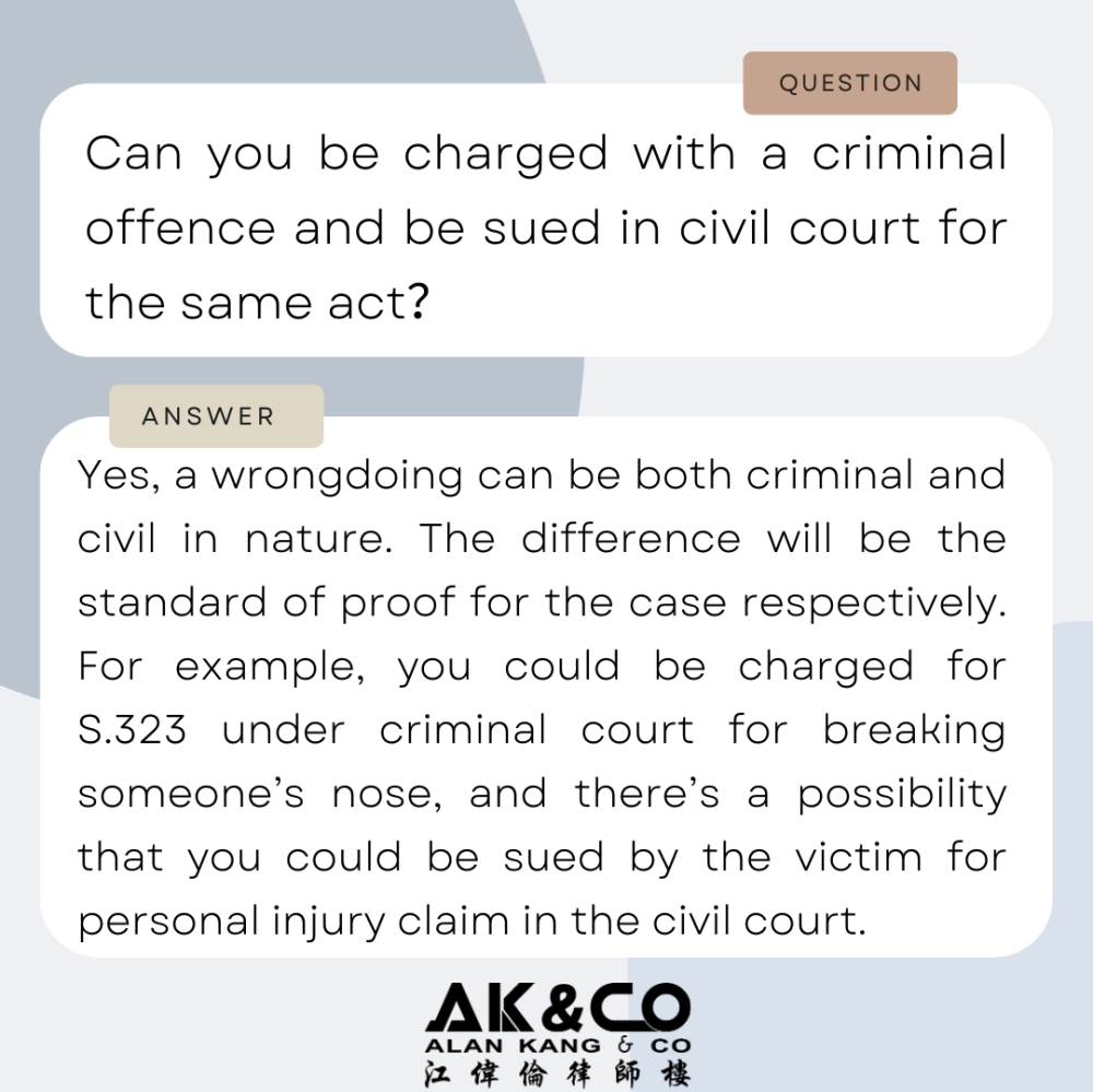 Can you be charged with a criminal offence and be sued in civil court for the same act？ 