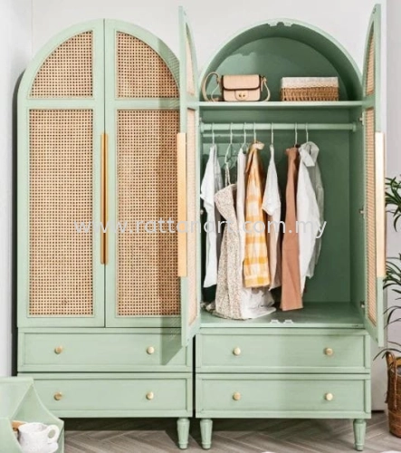 WOODEN WARDROBE WITH RATTAN NETTING