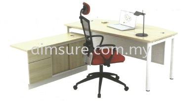 L shape table with side cabinet and white metal leg AIM180ASMB+AIM1226BYSP